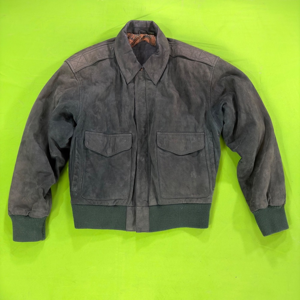 VTG 90s Gitano Leather Bomber Jacket Mens XS Black Suede Paisley Lined Zip Coat